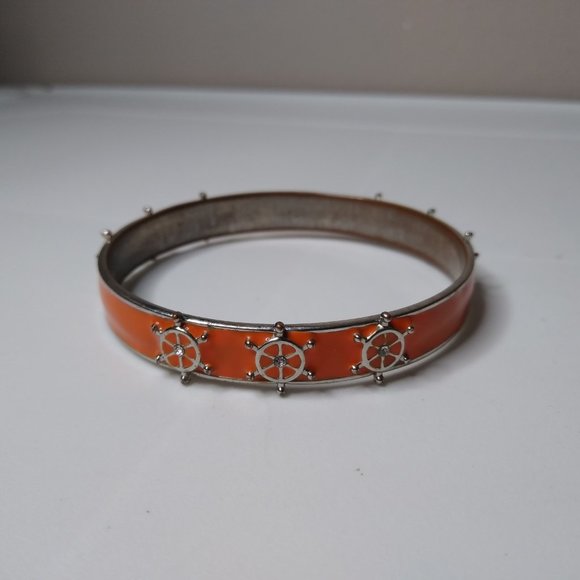 Vintage Orange Enamel Ship Helm Metal Bangle - Picture 2 of 15
